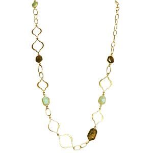 Stella and Dot Arabesque Gold Tone Link Necklace Green and Brown Tone Accents